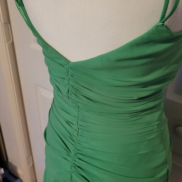 Allen Shwarts, 4 | 90s Bodycon Ruched Lime Green Prom Evening Bead Straps Dress - Picture 5 of 7